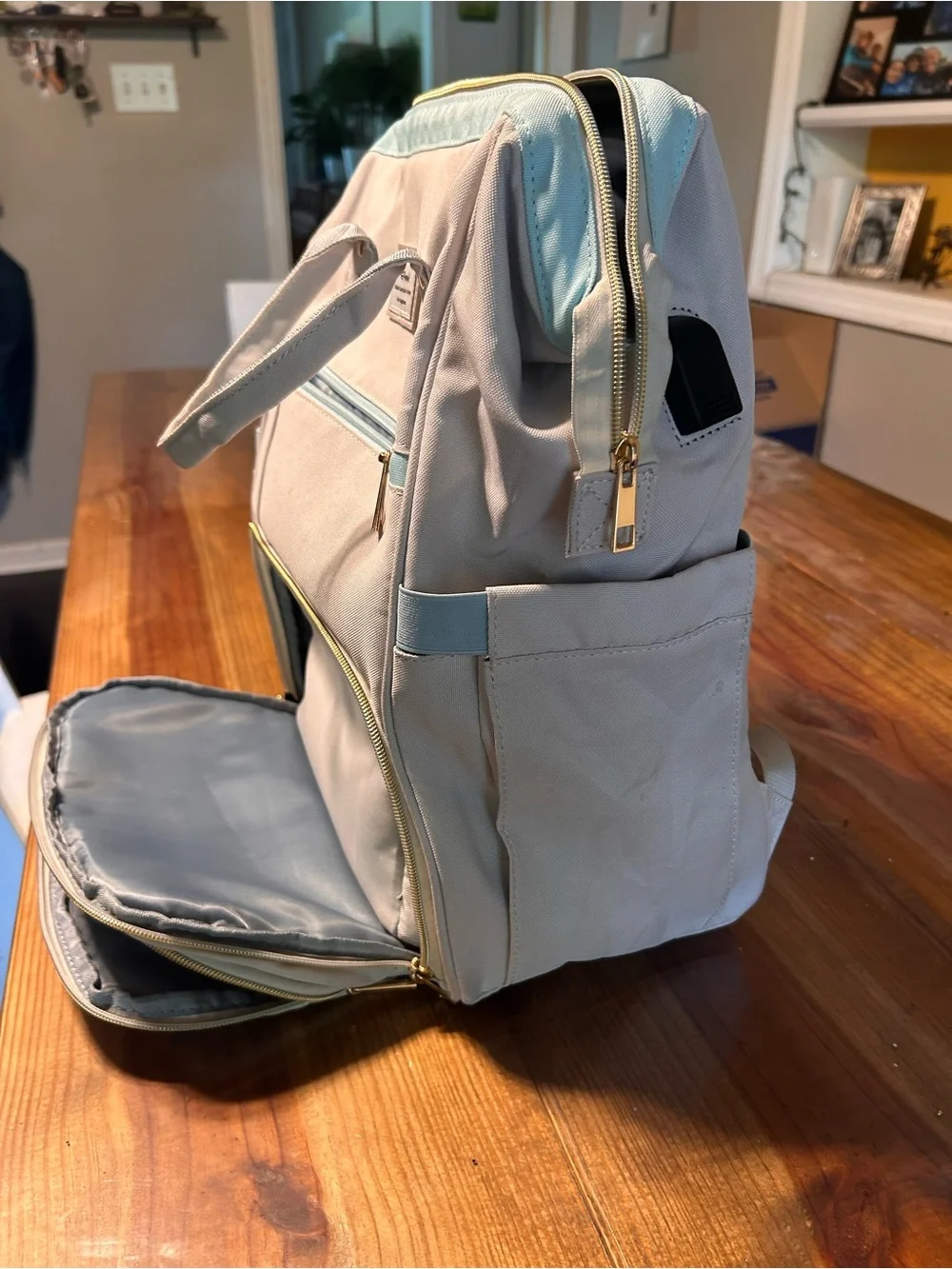 Cream & Light Blue women’s Backpack Tote - Unbranded